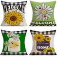 thumbnail image 1 of Welcome Sunflower Summer Farmhouse Pillow Covers Set of 4 Black White Buffalo Plaids with Insect Daisy Floral Ladybug Throw Pillow Cases 20x20 Inch Cotton Linen Cushion Cover for Sofa Couch, 1 of 6