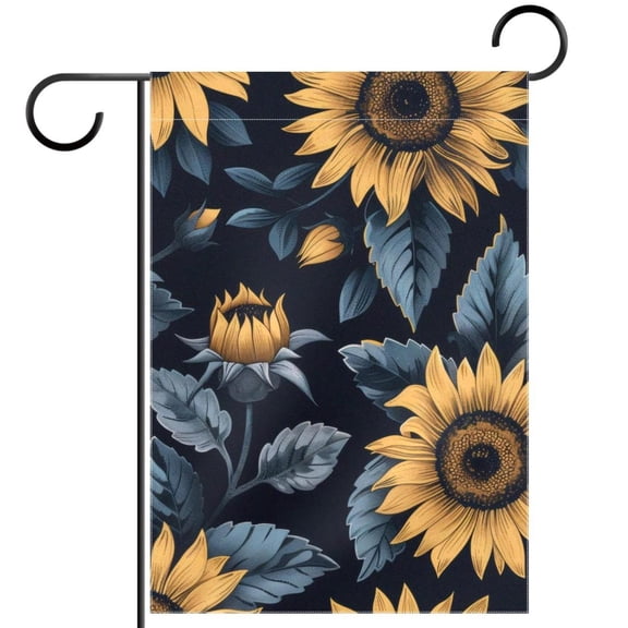 Welcome Sunflowers Navy Background Garden Flag, Vertical Double Sided Small House Flag, Yard Farmhouse Outdoor Deck Veranda Lawn Decor 28x40 Inch