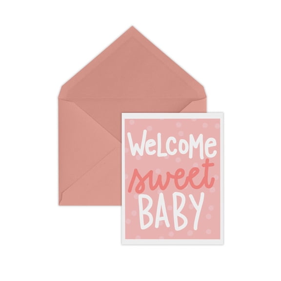 Welcome Sweet Baby Card with Envelope Cute Pink Polka Dot Design Perfect Baby Shower Gift for New Parents or Baby Welcome Celebration