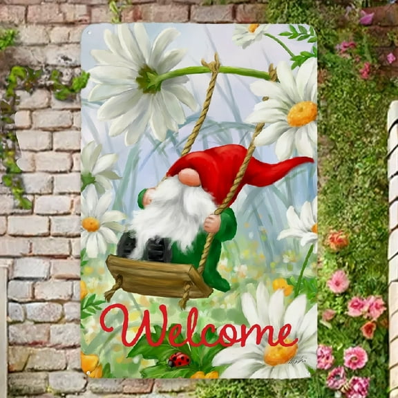 Welcome Swing Gnome 8 x 12 Inch Decorative, Metal Sign Home decor Wall Decor For Home Bedroom Bar Country Garden Bathroom Decor Gifts, Home