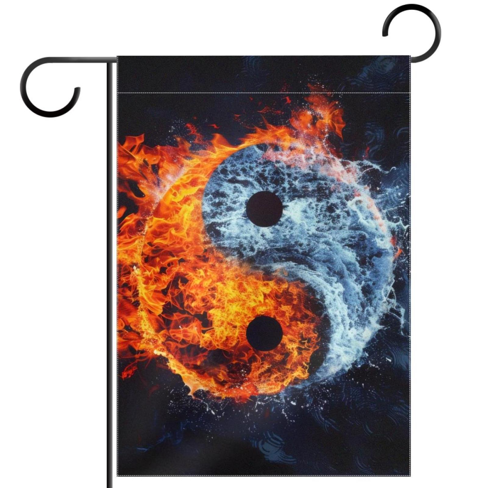 Welcome Symbol of Yin-Yang Water and Fire Garden Flag, Vertical Double Sided Small House Flag, Yard Farmhouse Outdoor Deck Veranda Lawn Decor 28x40 Inch