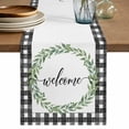 thumbnail image 1 of Welcome Table Runner 90 Inches, Spring Summer Green Leaves Rings Rustic Checkered Bed Runner Dresser Scarves Tabletop for Indoor Outdoor Parties/Ceremony/Banquet, 13" x 90", 1 of 9