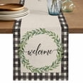 thumbnail image 1 of Welcome Table Runner 90 Inches, Spring Summer Green Leaves Rings Vintage Checkered Bed Runner Dresser Scarves Tabletop for Indoor Outdoor Parties/Ceremony/Banquet, 13" x 90", 1 of 9