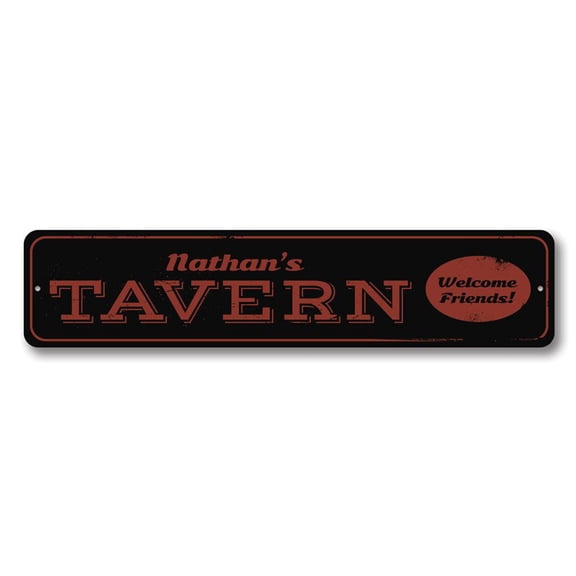Welcome Tavern Sign, Bar Name Sign, Welcome Friends Sign, Custom Bar Sign, Beer Aluminum Decor - 4x18 inches