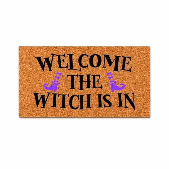 Welcome The Witch Is In Doormat, Funny Witch Boots Entryway Door Mat, Seasonal Outdoor Indoor Welcome Mat (16x24 inches) WoodByStu 1281
