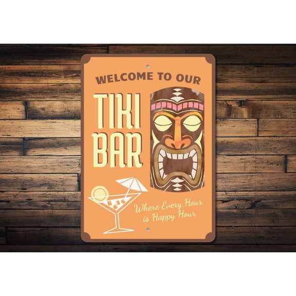 Welcome Tiki bar Novelty Decor, Metal Wall Sign - 10x14 Inches
