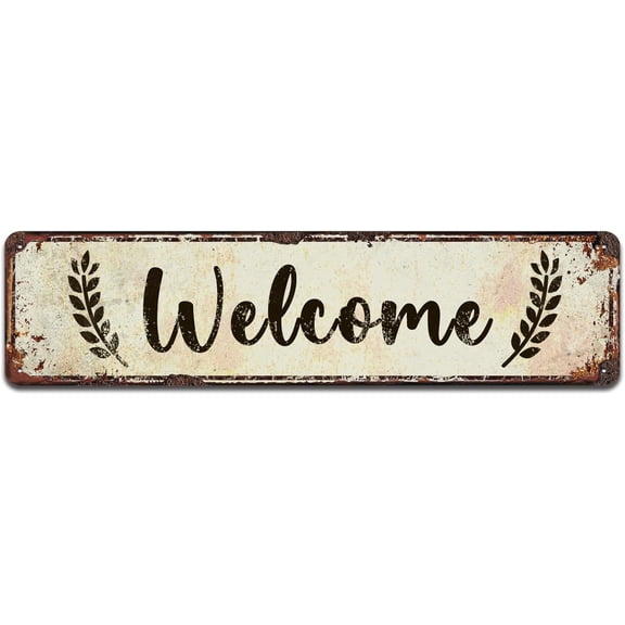 Welcome Tin Sign, Rustic Metal Signs for Home, Office, Bar, Cafe, Restaurant, Wedding, Party Decoration, 4 x 16 Inch
