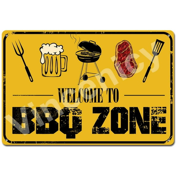 Welcome To BBQ Zone 8"x12" Vintage Retro Tin Sign Outdoor sign Bar Wall Decor