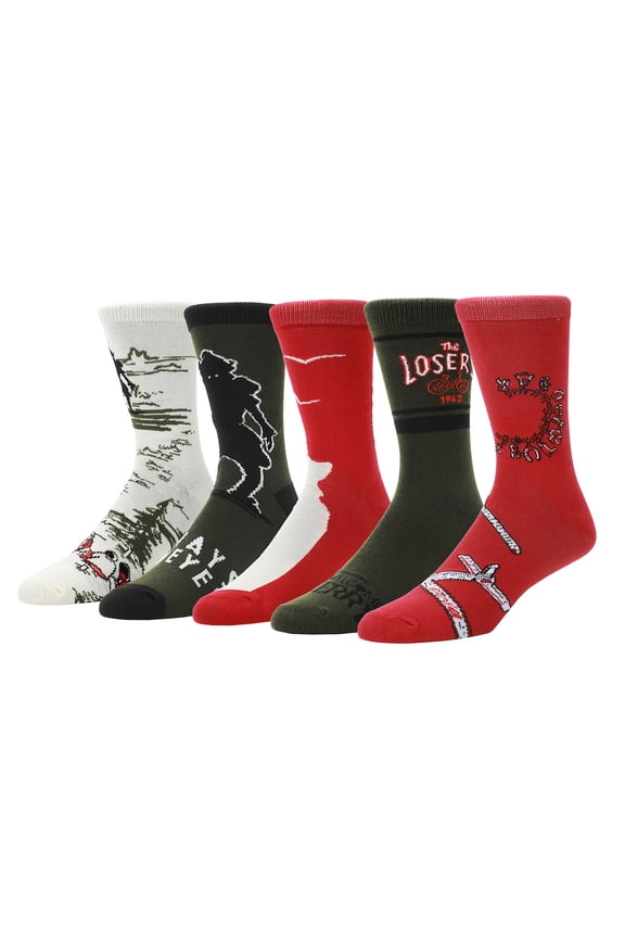 Welcome To Derry Mixed Character and Icons Mens 5-Pack Casual Crew Socks
