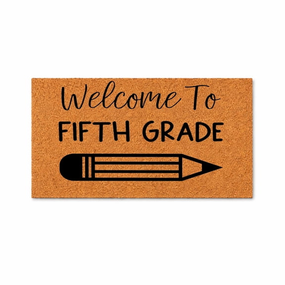 Welcome To Fifth Grade Doormat, Coir Welcome Mat, Pencil Design, Outdoor Front Porch Rug, Teacher Gift, Classroom Decor 4294 (24x48 inches) 4294
