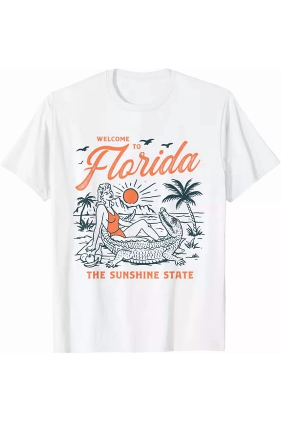 Welcome To Florida Funny Vintage Gator Beach Sunshine State T-Shirt S-5XL Birthday Gifts; For Men & Women