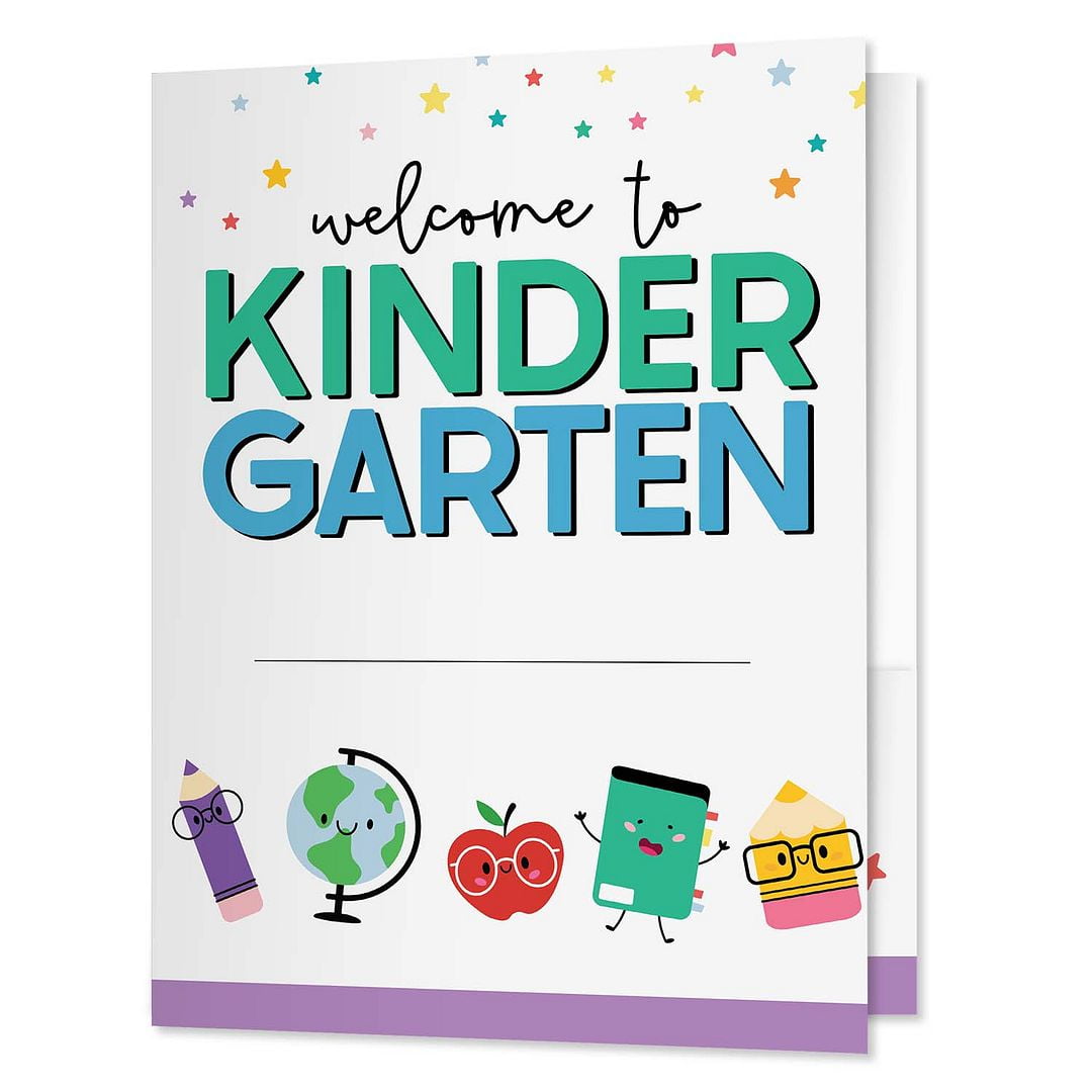 Welcome To Kindergarten Folders / 25 Colorful Classroom New Student Folders / 9" x 12" School Teacher 2 Pocket Welcome Folders / Made In The USA