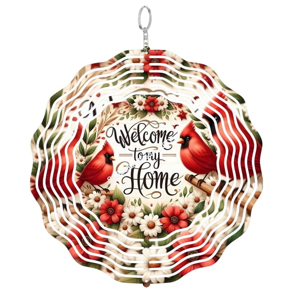 Welcome To My Home Cardinal 3D Wind Spinner, Red Bird Nature Art, Winter Holiday Garden Decor Gift