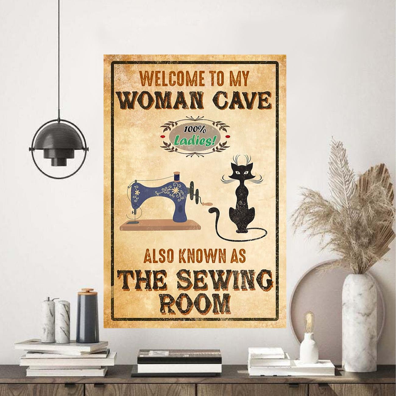 Femer Targa in metallo con scritta Welcome to my woman cave 20 x 30 cm