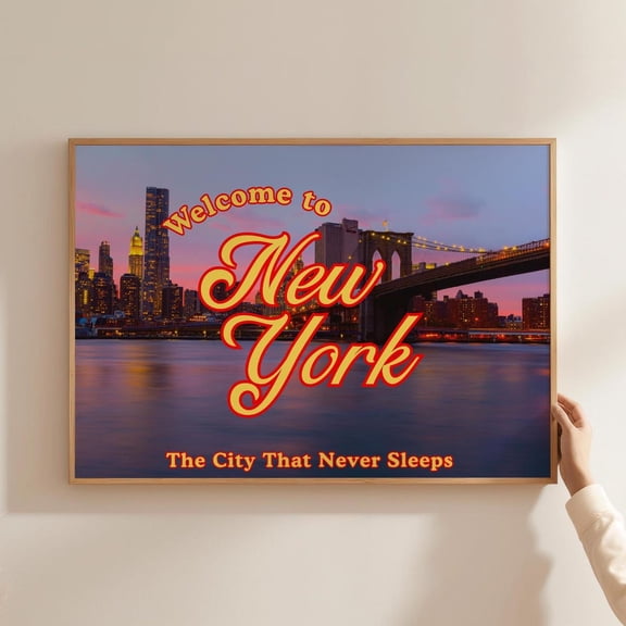 Welcome To New York Poster, Retro NYC Skyline Travel Wall Art