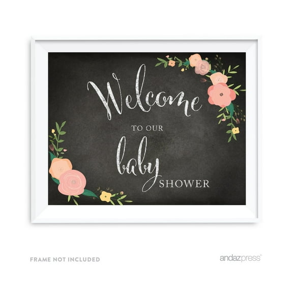 Koyal Wholesale Baby Shower Chalkboard Floral Roses Welcome Sign 8.5x11 Decor