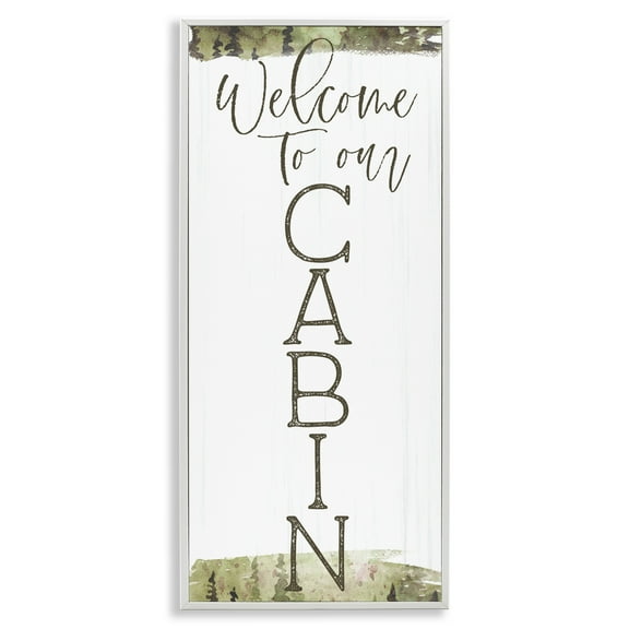 Stupell Industries Welcome To Our Cabin Green White Framed Giclee Art, design by Lux + Me Designs, 30 x 13