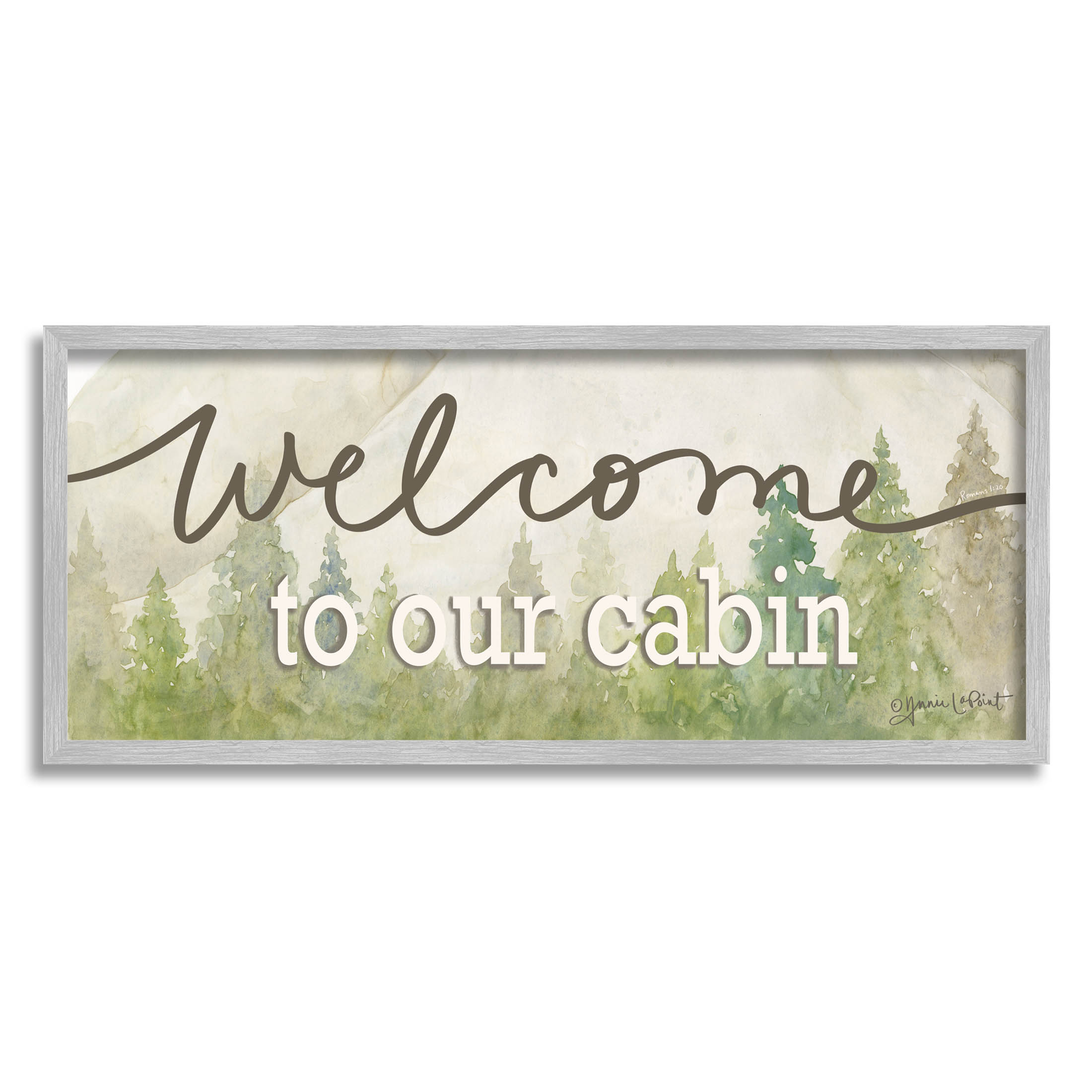 Welcome To Our Cabin Tree Sign Typography Graphic Art Gray Framed Art Print Wall Art