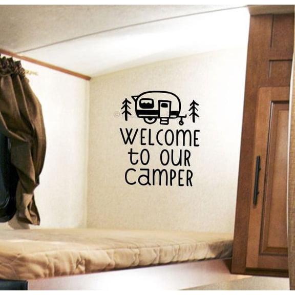 Welcome To Our Camper RV Accessory Decals Wall Decor Vinyl Art Stickers 10x12-Inch Black