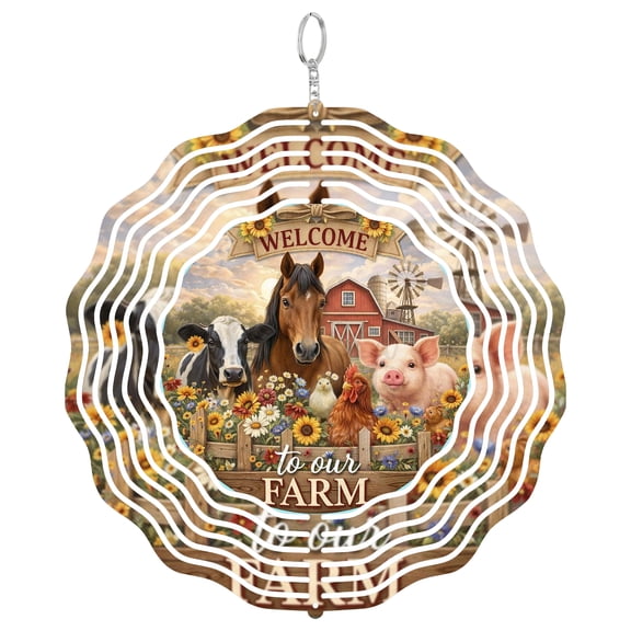 Welcome To Our Farm 3D Wind Spinner Stainless Steel Barn Yard Art