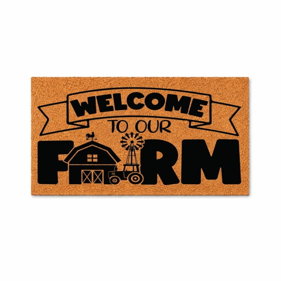 Welcome To Our Farm Doormat, Farmhouse Welcome Mat, Barn Windmill Tractor Design, Front Porch Entry Rug, New Home Gift 6142 (16x24 inches) 6142