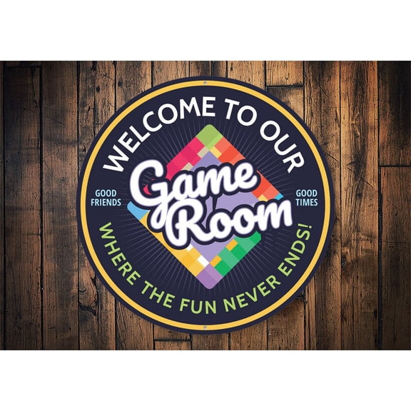 Welcome To Our Game Room Sign Arcade Room Decor Gamer Room Sign Gamer Sign Gamers Gift Home Decor Man Cave Decor - Round Metal SignSize: 12 x 12 inch