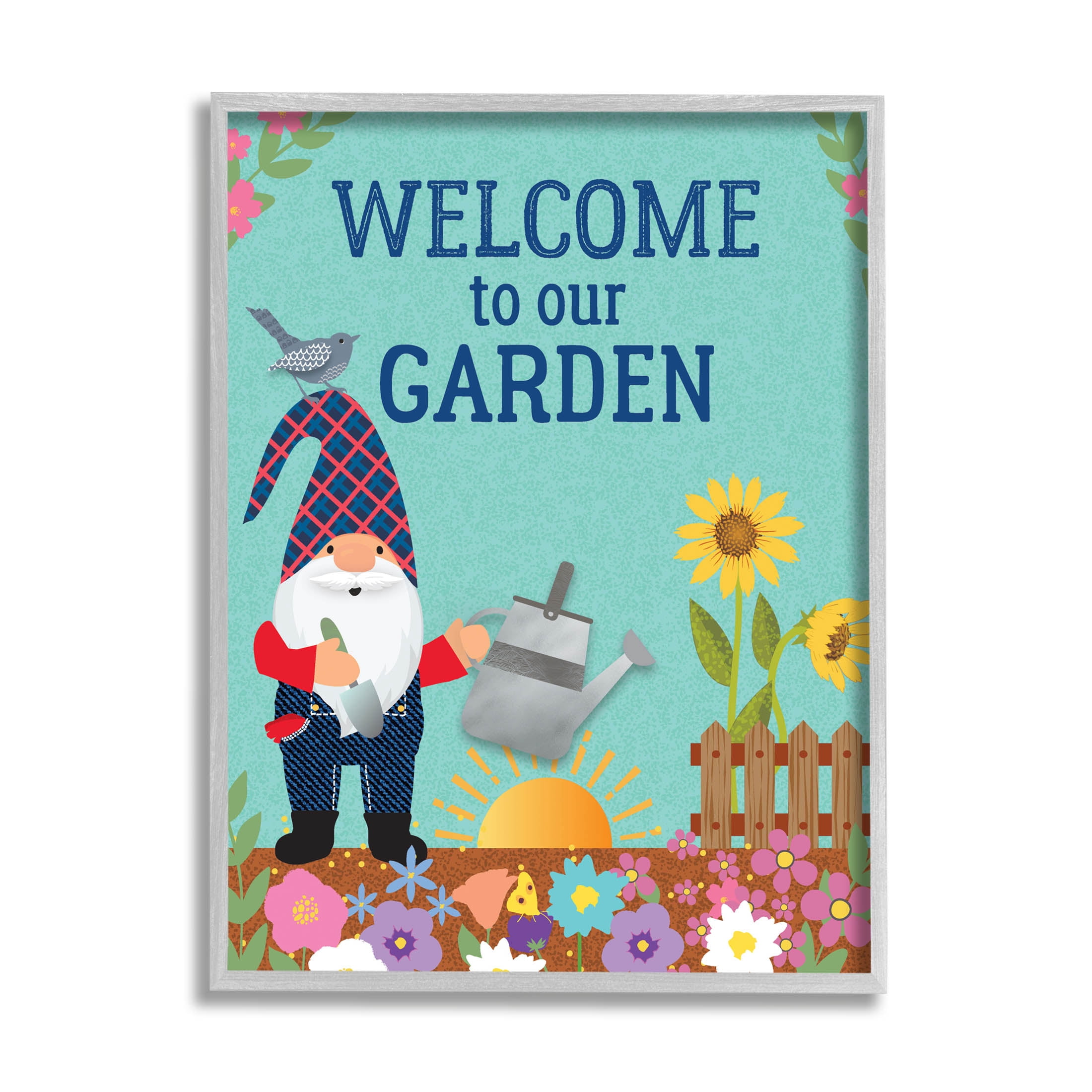 Welcome To Our Garden Phrase Fairy Tales & Fantasy Graphic Art Gray Framed Art Print Wall Art