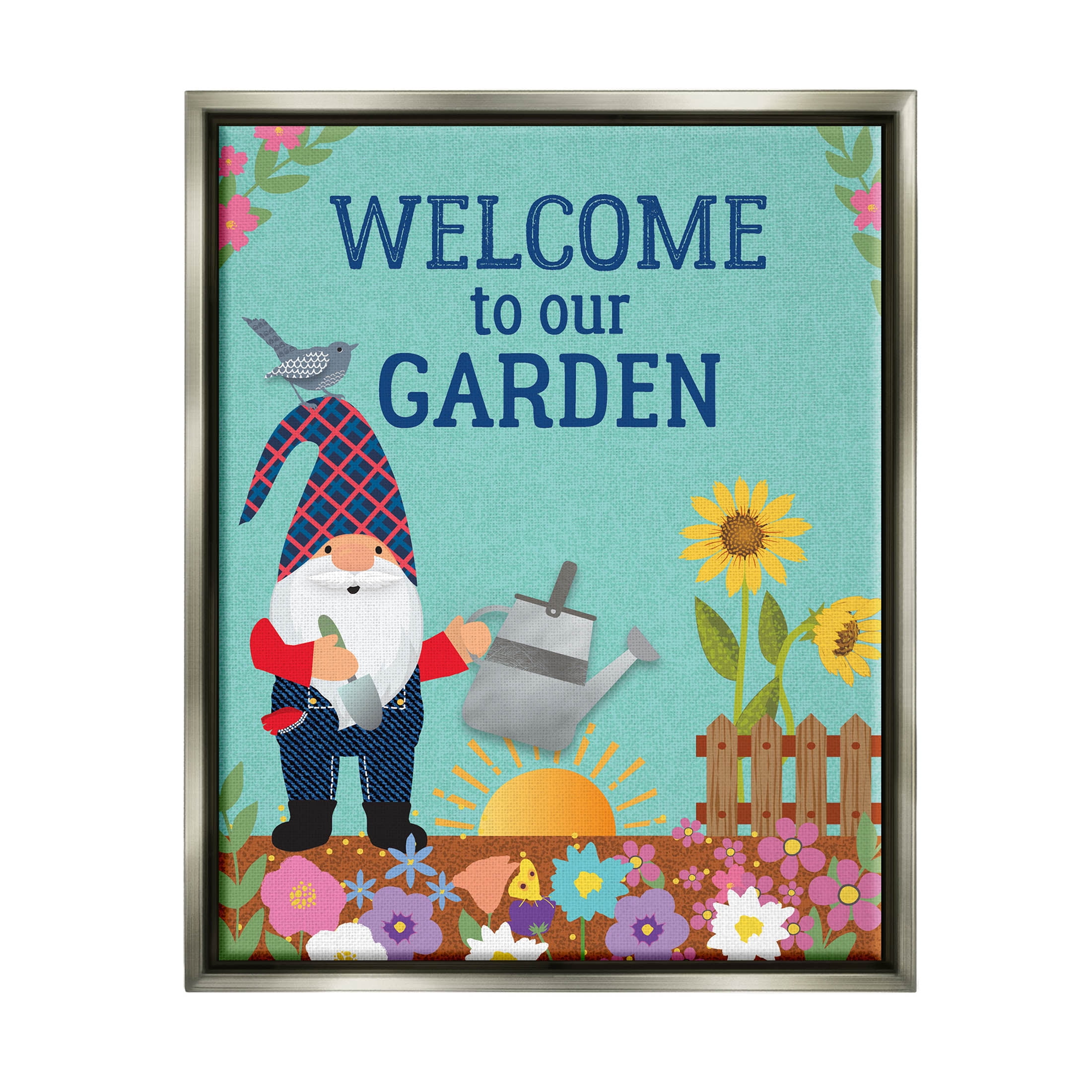 Welcome To Our Garden Phrase Fairy Tales & Fantasy Graphic Art Luster Gray Framed Art Print Wall Art