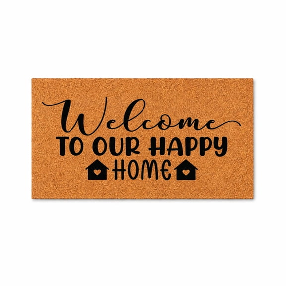 To Our Happy Home Doormat, Funny Entryway Door Mat, Indoor Outdoor Front Porch Rug, House Icon Mat (16x24 inches) WoodByStu 6119