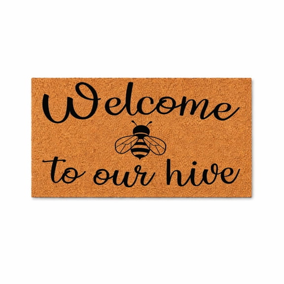 Welcome To Our Hive, Bee Design Doormat - Brown Coir PVC Outdoor Doormat (36x60 inches) 3085