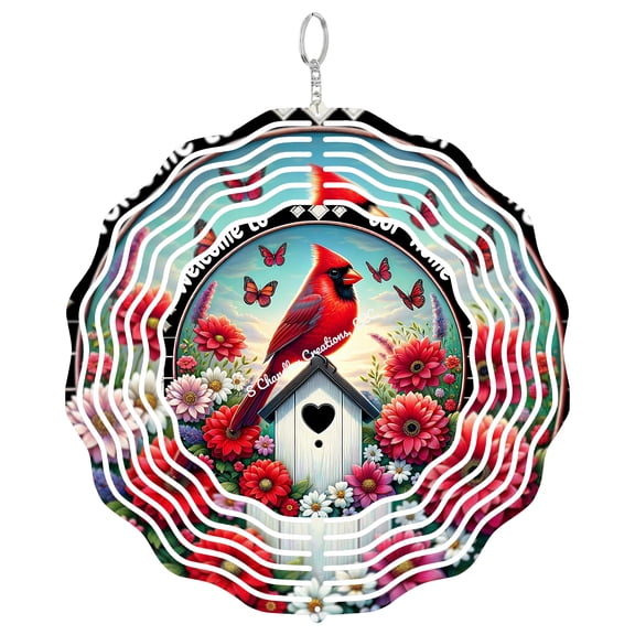 Welcome To Our Home Cardinal 3D Wind Spinner Red Bird Memorial Garden Art