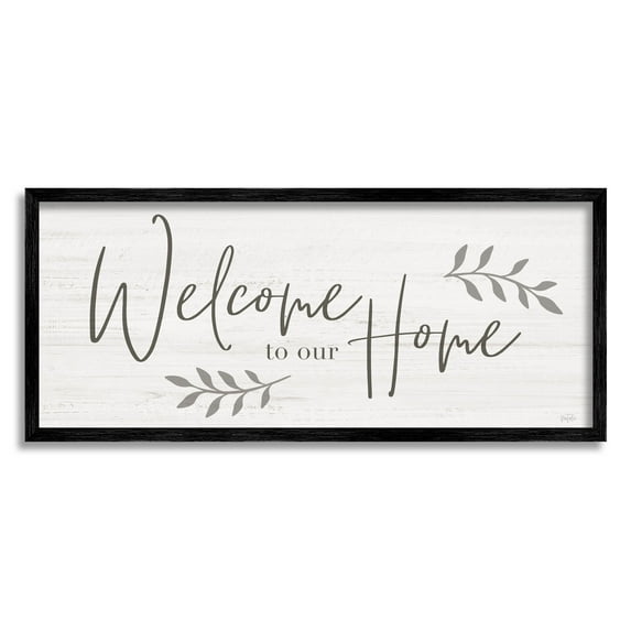 Welcome To Our Home Country Sign Typography Graphic Art Black Framed Art Print Wall Art