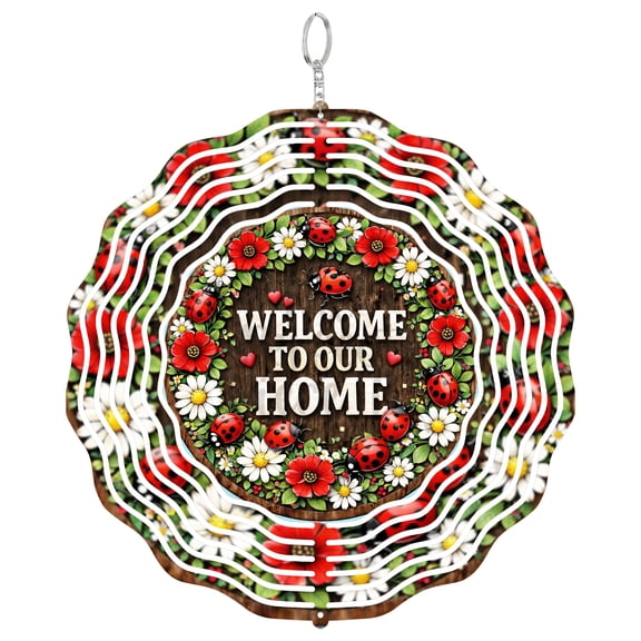 Welcome To Our Home Ladybug 3D Wind Spinner Stainless Steel Porch Kinetic Art