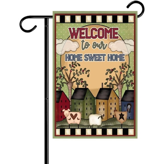 Welcome To Our Home Sweet Home Double-Sided Garden Flag 12x18 Fall Yard Decor, Outdoor Garden Welcome Flag for Lawn, Farm and Patio Banner