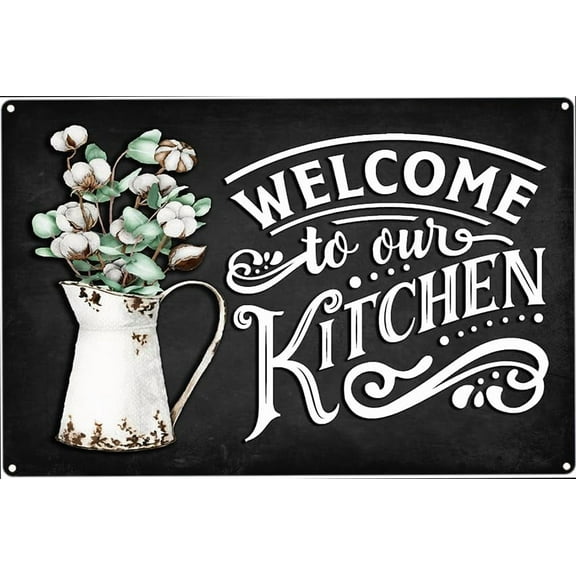 Welcome To Our Kitchen Metal Tin Sign Wall Decor for Home Kitchen Dining Living Room Bar Cafe 12x8 Inches