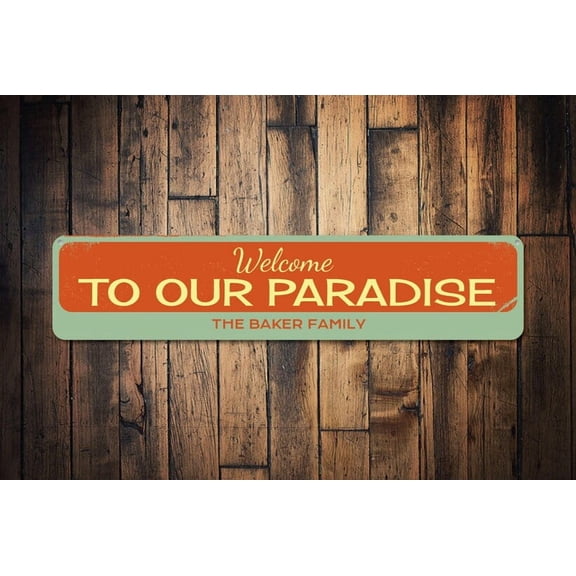 Welcome To Our Paradise Sign Family Name Sign Custom Family Beach House Sign Metal Beach Decor - Decoration - Size: 16 x 4 Inches