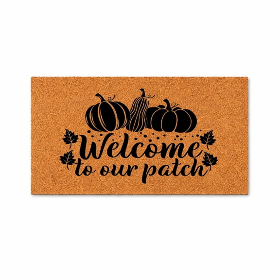 Welcome To Our Patch Pumpkin Patch Welcome Fall Harvest Pumpkin Outdoor Entryway Doormat (36x60 inches) WoodByStu 1340