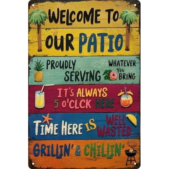 Welcome To Our Patio Bbq Funny Retro Metal Tin Signs Wall Decor 12x8 in