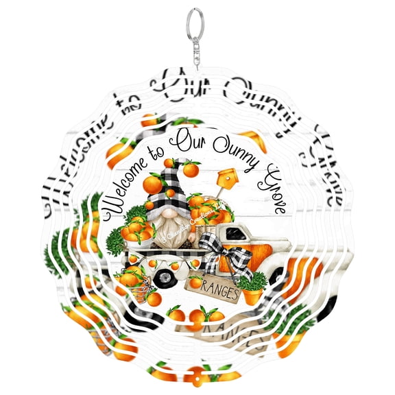 Welcome To Our Sunny Grove Gnome 3D Wind Spinner Peach Fruit Summer Decor