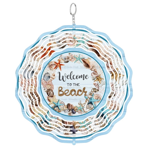 Welcome To The Beach 3D Wind Spinner Hanging, UV Printed Tinplate, Summer Vacation Decor, Ocean Side Housewarming Gift,