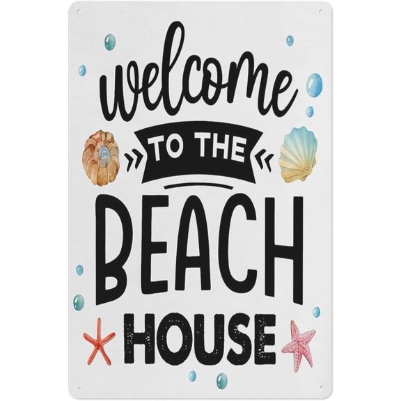 Welcome To The Beach House Metal Tin Sign, 8x12 Inch Summer Wall Art Plaque For Coastal Home Or Beach Decor