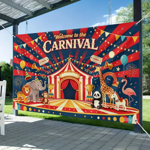 Welcome To The Carnival Banner Red Circus Theme Party Decorations Carnival Backdrop Circus Animals Birthday Party Decorations Photo Props 51*59IN