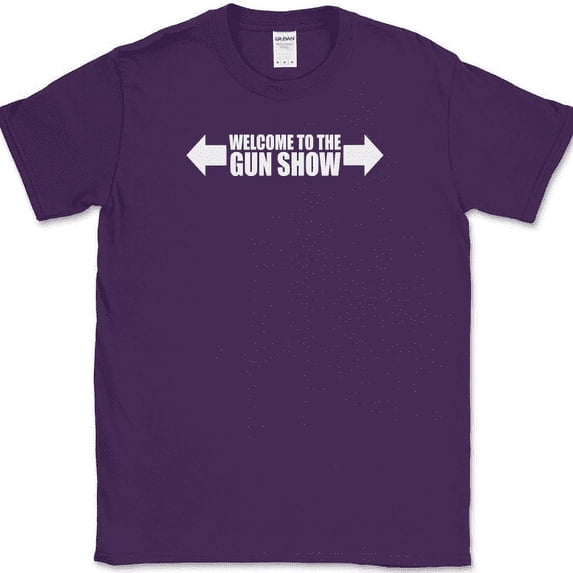 Welcome To The Gun Show T-Shirt Funny Workout Lifting Fitness Humor Tee - Purple, M