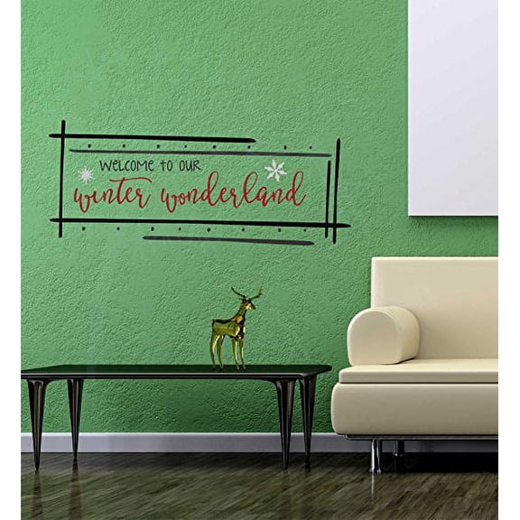 Welcome To Winter Wonderland with Snowflake Art Vinyl Decals Winter Wall Quote Stickers 3-color, 23x9.5-Inch, Blk/Red/Silver