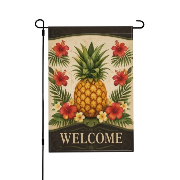 Welcome Tropical Pineapple Floral Summer Garden Flag For Outdoor Yard Decor 12x18 in