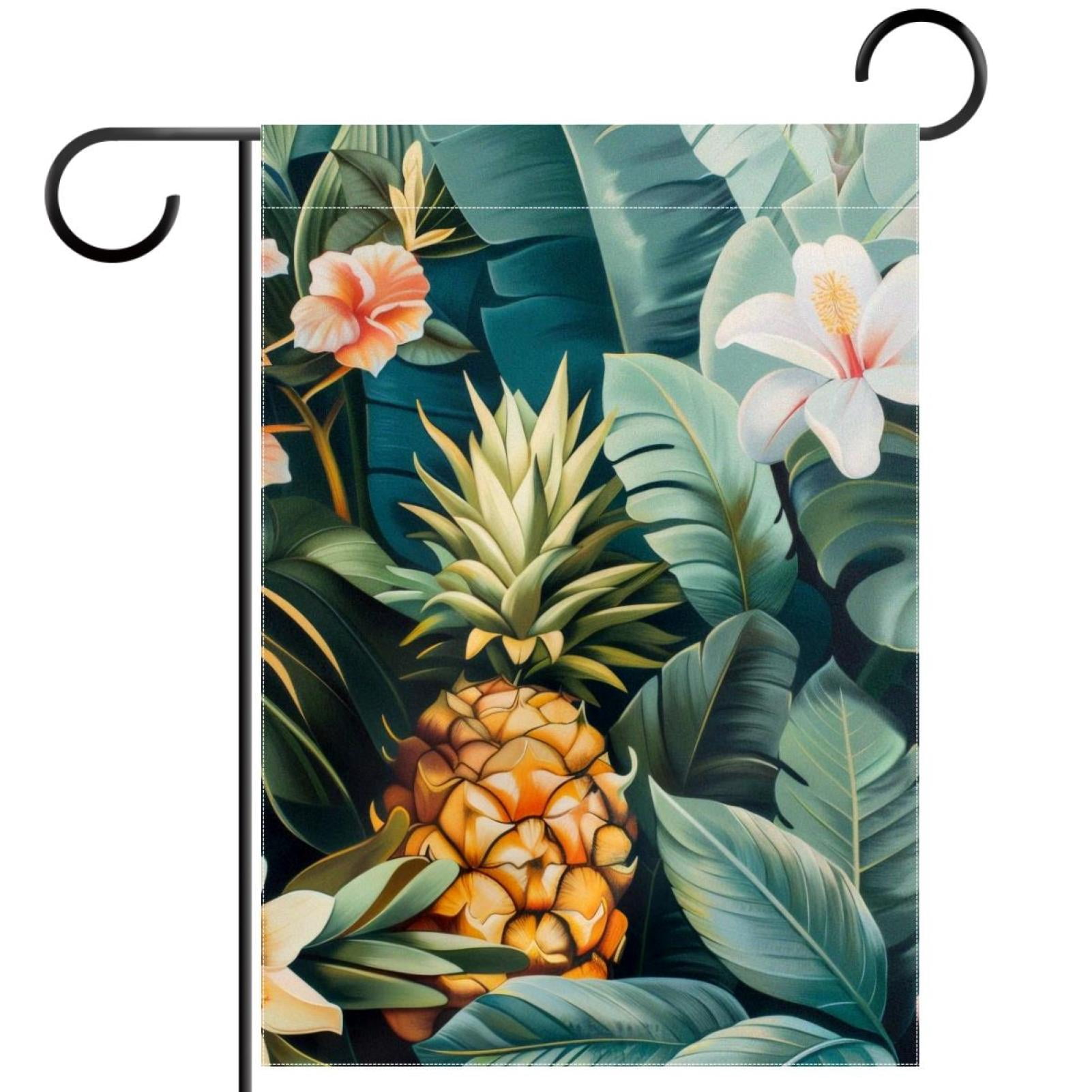 Welcome Tropical Plants Pineapple Flowers Garden Flag, Vertical Double Sided Small House Flag, Yard Farmhouse Outdoor Deck Veranda Lawn Decor 28x40 Inch