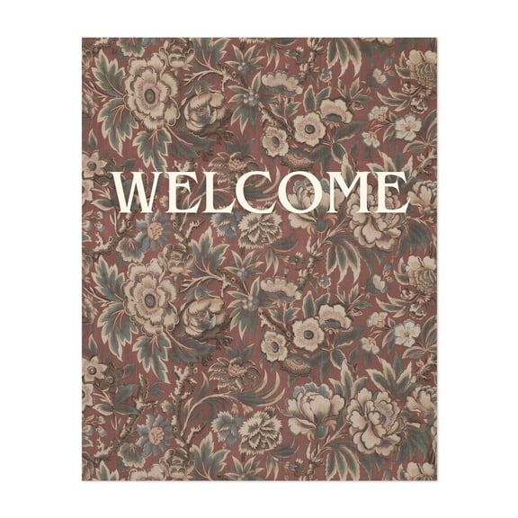 Welcome - Typography Floral Vintage Botanical Pattern Unframed Wall Art Print 4 x 6 inches