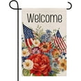 thumbnail image 1 of Welcome USA Patriotic Colorful Blooms Floral Decoration Memorial Day Double Sided Burlap Garden Flag Rustic America Independence Day July 4th Farmhouse Party Outdoor Yard Banner 12" x 18", 1 of 6