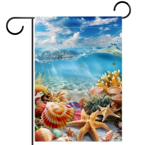 Welcome Underwater Coral Shell Marine Beach Theme Garden Flag, Vertical Double Sided Small House Flag, Yard Farmhouse Outdoor Deck Veranda Lawn Decor 28x40 Inch