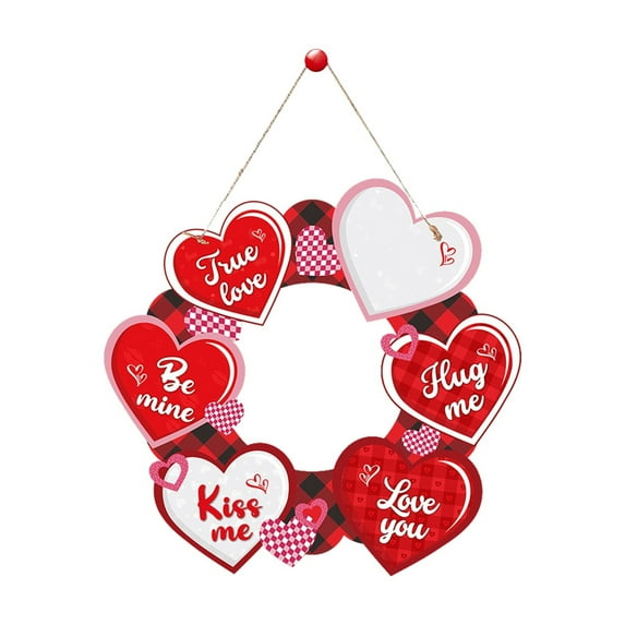 Welcome Valentine's Day Love Front Door Sign, Red Hearts Farmhouse Wood Door Hanger Outdoor Outside Porch Decor, Anniversary Wedding Holiday Wooden Wreath Indoor Wall Hanging Decoration